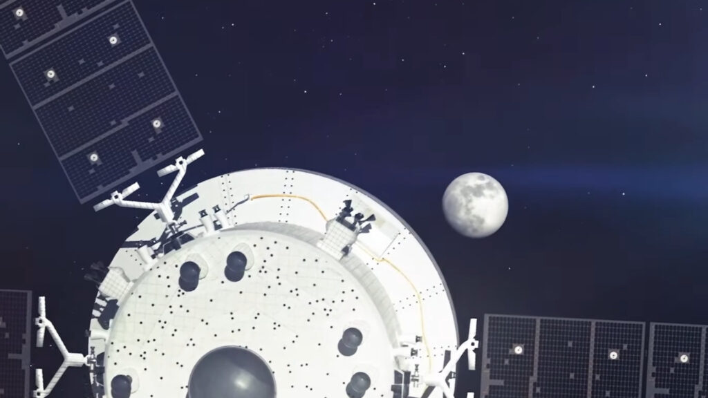 La capsule Orion dirigée vers la Lune, extrait d'une animation. // Source : Capture d'écran YouTube Nasa