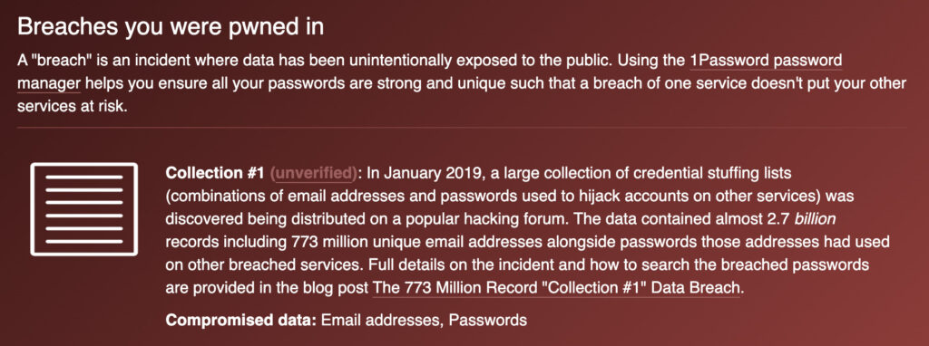 Haveibeenpwned m'indique mon mail a été leaké à trois reprises. Néanmoins si le site ne trouve pas votre adresse cela ne veut pas dire qu'elle n'a jamais été partagée. // Source : Numerama