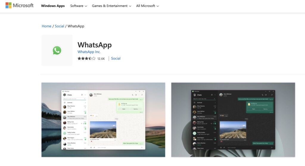 WhatsApp sur le Microsoft Store.  // Source : Capture Numerama