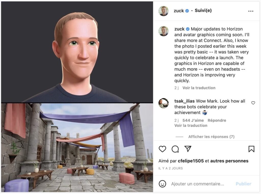 Zuckerberg Horizon Worlds Instagram
