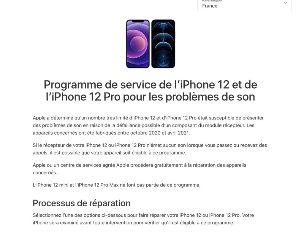 Apple invite les utilisateurs concernés à prendre rendez-vous pour réparer leurs appareils. // Source : Apple