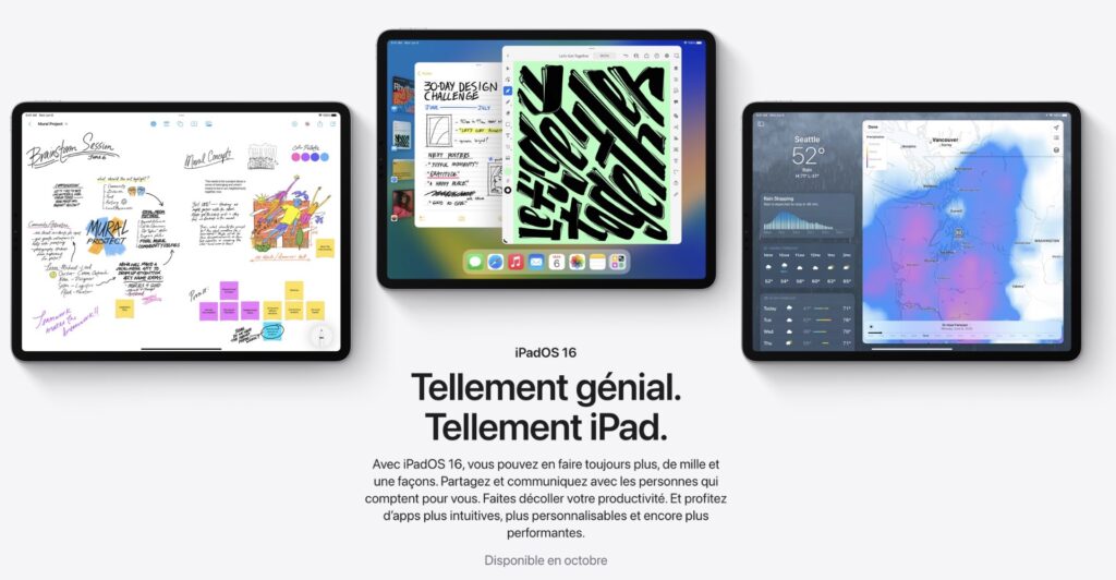 Sur son site, Apple confirme le lancement d'iPadOS 16 en octobre. // Source : Numerama