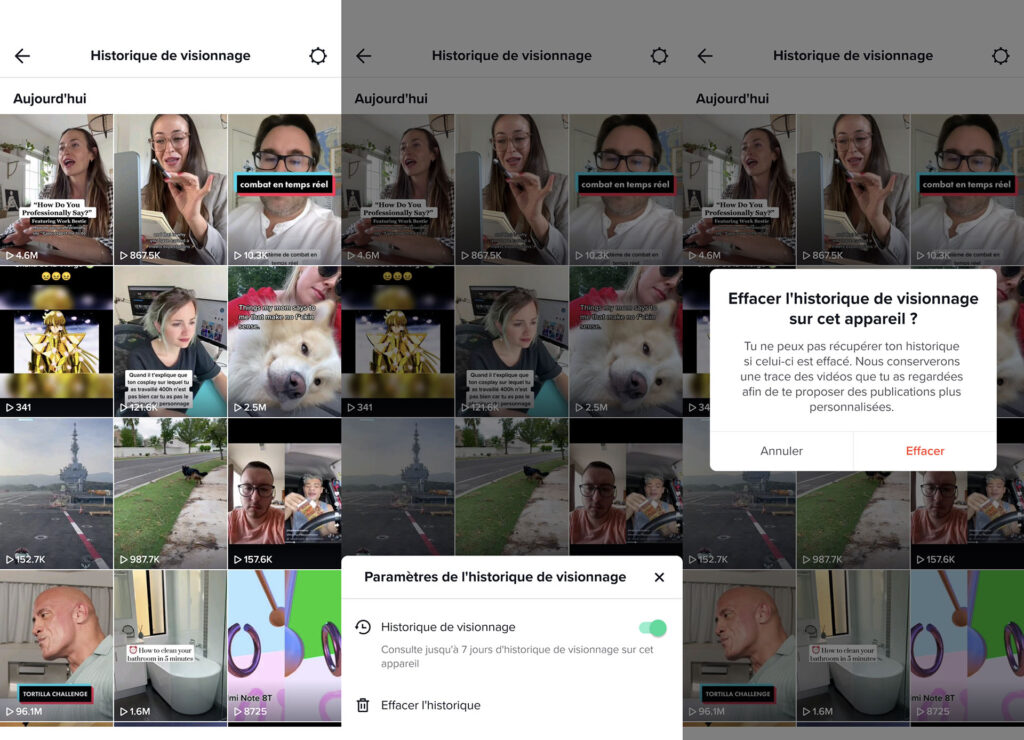 Effacer historique TikTok