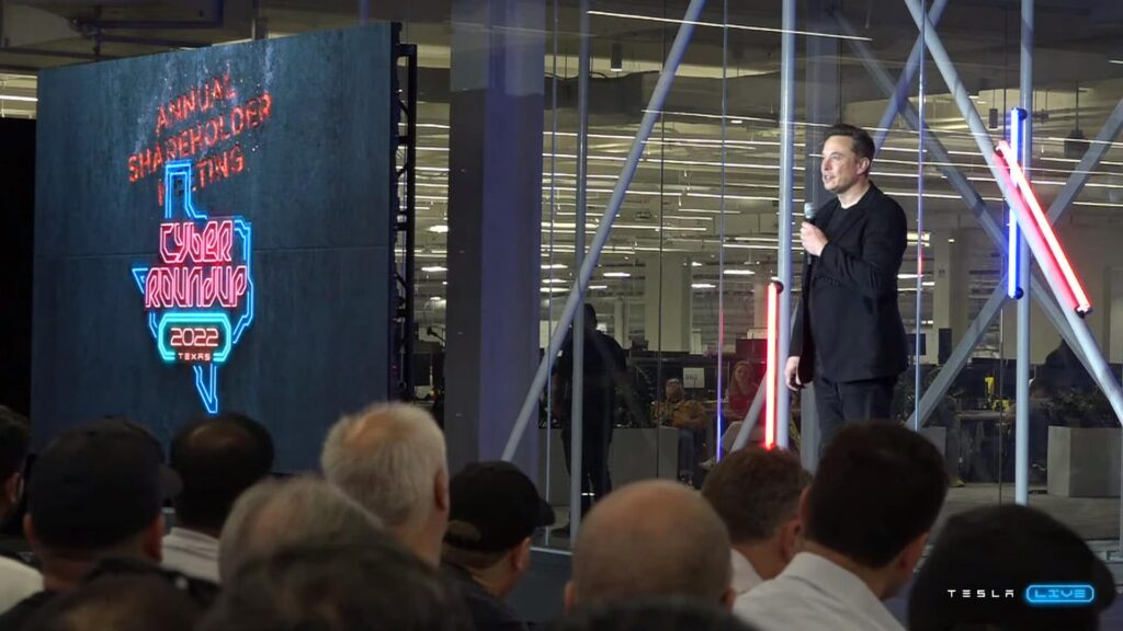 Reunión anual de accionistas de Elon Musk Tesla // Fuente: Capture du live Tesla
