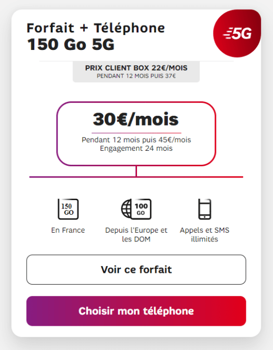 forfait 5g 150 go SFR forfait 5g 150 go SFR