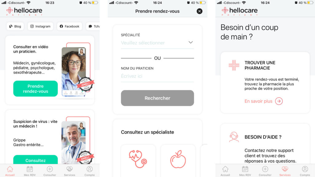 Hellocare. // Source : Captures d'écran Hellocare sur iOS