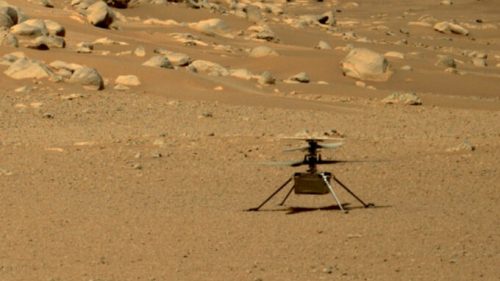 Ingenuity sur Mars en juin 2021. // Source : NASA/JPL-Caltech/ASU/MSSS (photo recadrée)