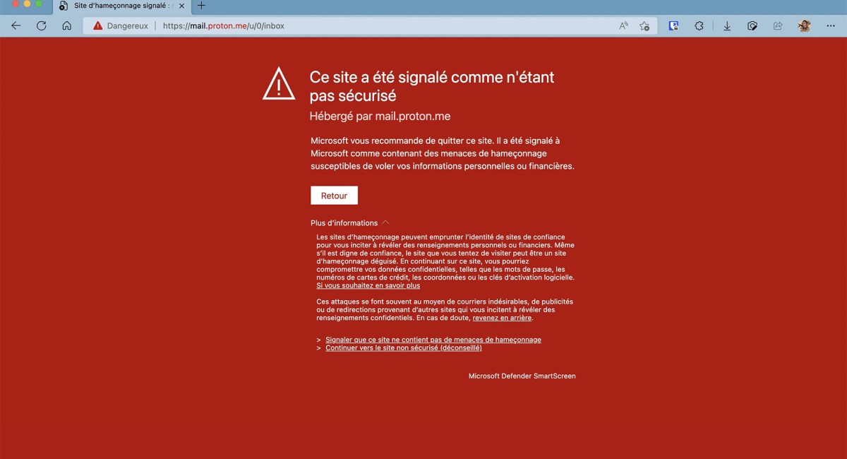 ProtonMail SmartScreen Microsoft Edge