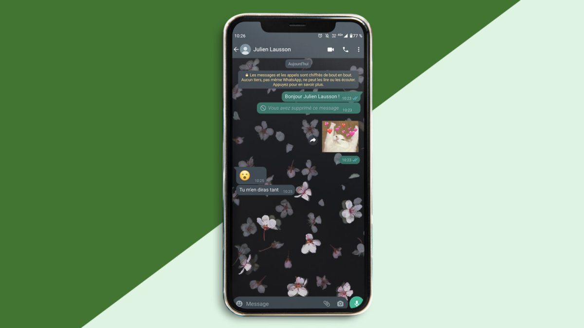 Un message effacé dans WhatsApp. // Source : Montage Numerama / MockuUp Rawpixel.com