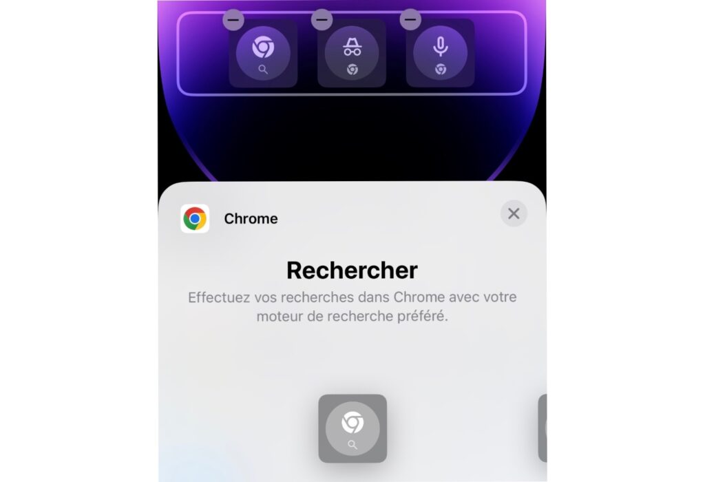 Google Chrome propose plusieurs widgets adaptés à iOS 16. // Source : Numerama