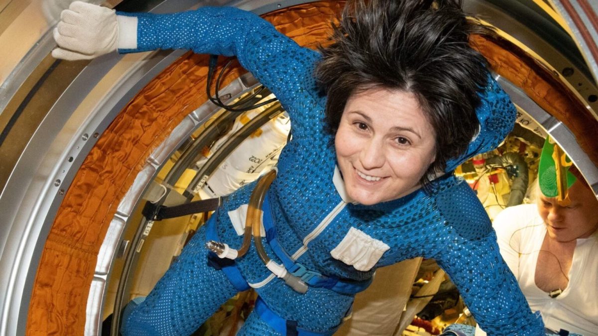 Samantha Cristoforetti dans l'ISS en 2021. // Source : Flickr/CC/Nasa Johnson (photo recadrée)