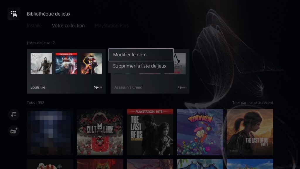 Création de dossiers de jeux sur PS5 // Source : Capture PS5