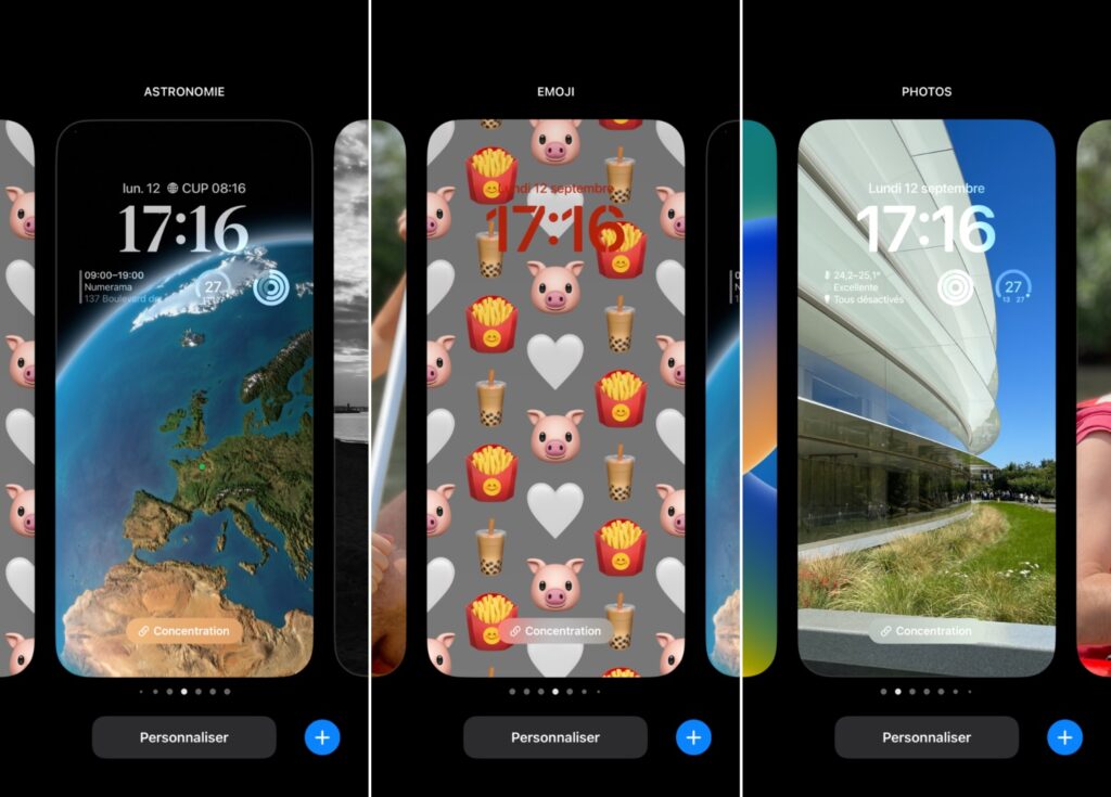 iOS 16 permet d'avoir plusieurs écrans de verrouillage.  // Source : Numerama