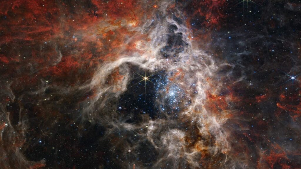 La nébuleuse vue par James Webb. // Source : NASA, ESA, CSA, STScI, Webb ERO Production Team (photo recadrée)