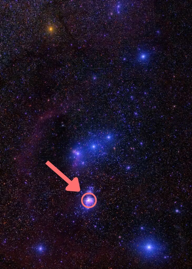 Nébuleuse d'Orion dans la constellation d'Orion. // Source : Flickr/CC/Hypatia Alexandria ; annotations Numerama