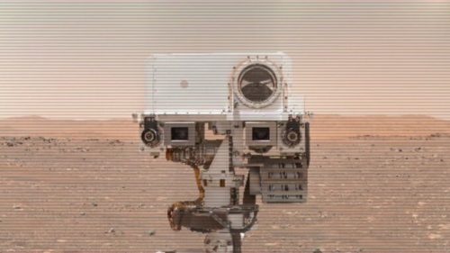 Perseverance sur Mars. // Source : NASA/JPL-Caltech/Kevin M. Gill (modifications sur Canva)