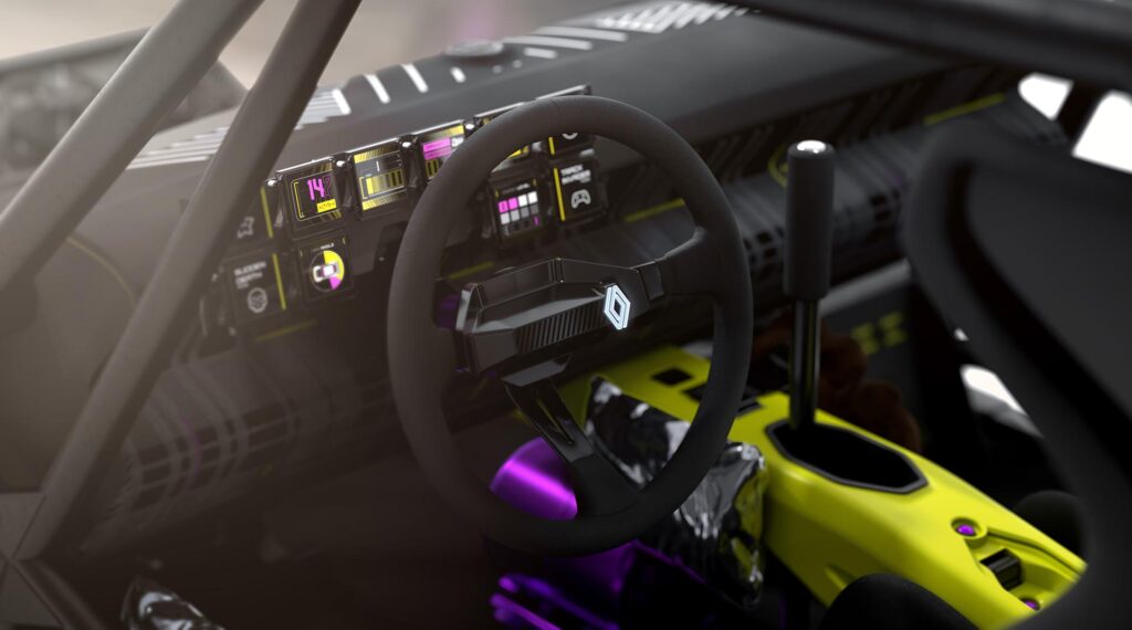 Intérieur du show-car R5 Turbo 3E ensé pour le drift // Source : Renault