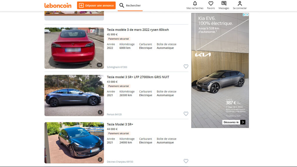 Exemples d'annonces Model 3 // Source : Capture du site Leboncoin Exemples d'annonces Model 3 // Source : Capture du site Leboncoin