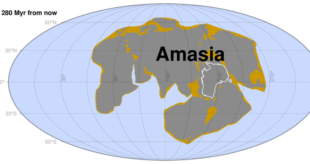 Configuration possible du supercontinent dans 280 millions d'années. // Source : Université Curtin