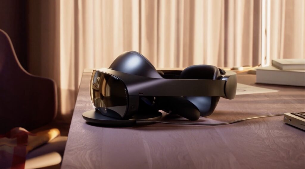 The Quest Pro charging cradle.  You have to attach a magnetic accessory to go into virtual reality.  // Source: Meta