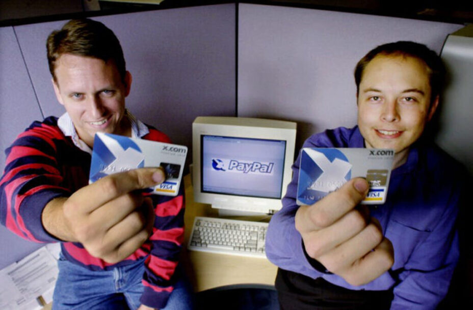 Peter Thiel and Elon Musk, the day X.com became PayPal.  // Source: Elon Musk