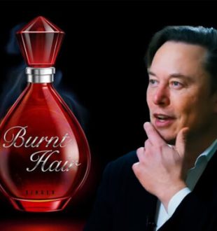 Elon Musk et son parfum "poils brûlés" // Source : YouTube/Montage Nino Barbey pour Numerama