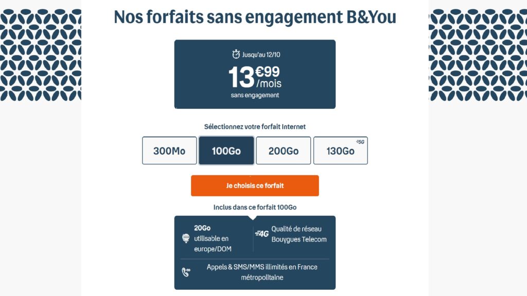Les forfaits B&You // Source : Bouygues