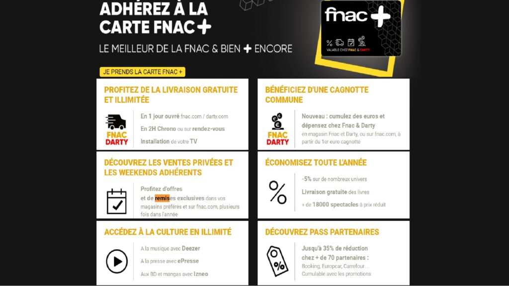 Les avantages de la carte Fnac+ // Source : Fnac