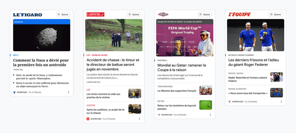 Google différents formats pour Showcase