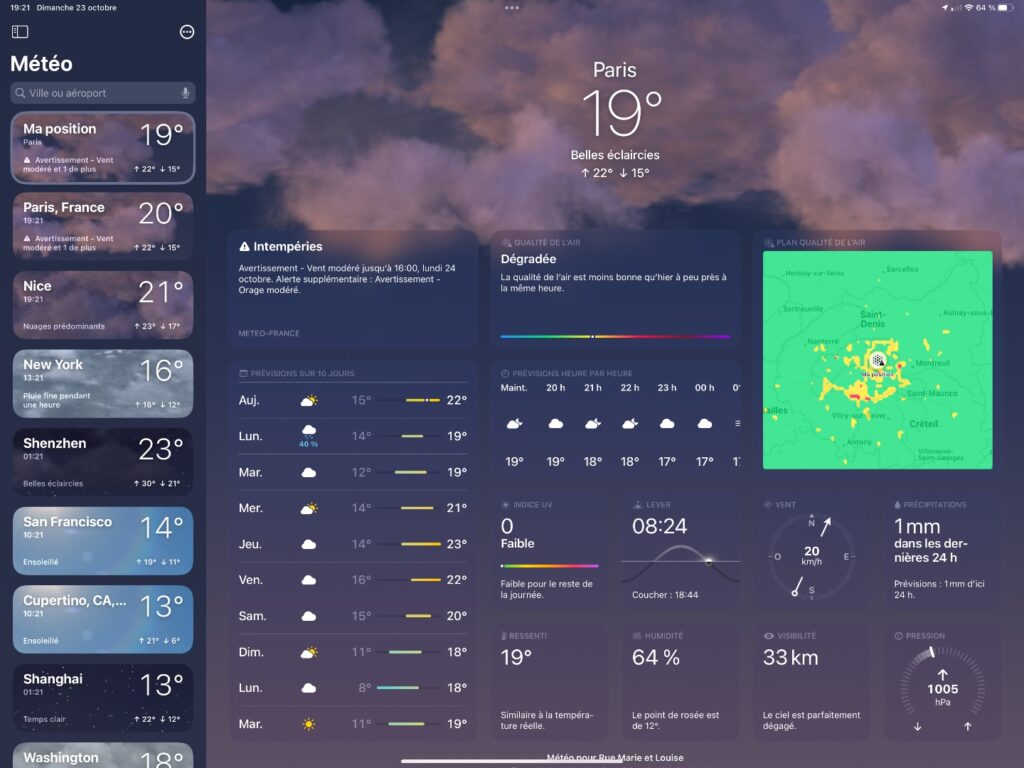 L’application Météo pour iPad est très jolie. Prochaine étape, la calculette ?  // Source : Numerama