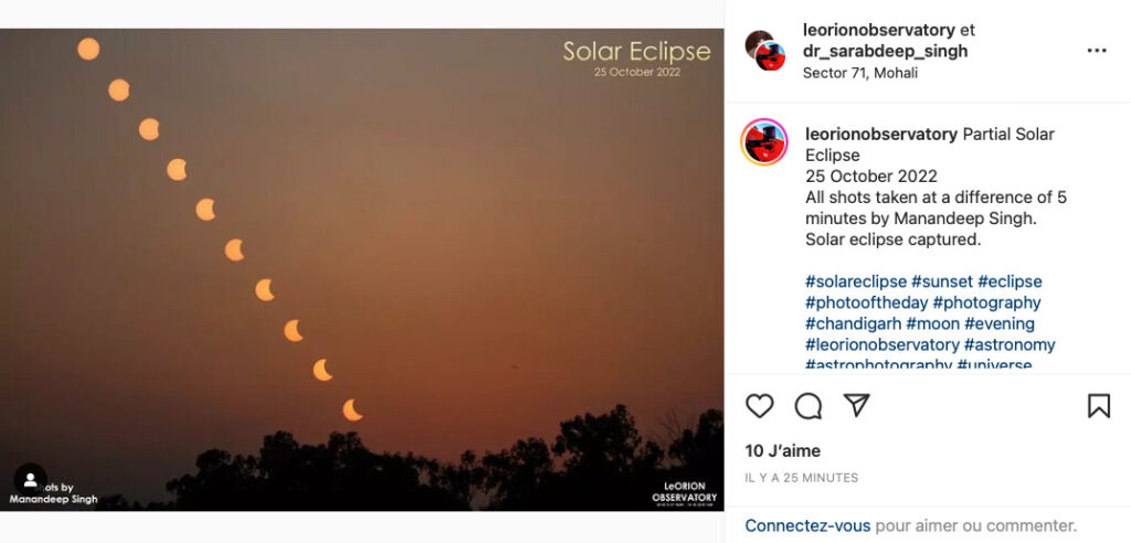Chaque photo du Soleil a été prise à 5 minutes d'intervalle. // Source : Via Instagram leorionobservatory