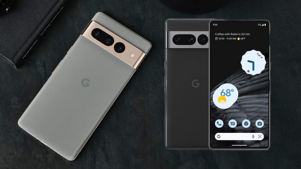 The Google Pixel 7 Pro takes up the design of the Pixel 6 Pro, with polished aluminum to go upmarket.  // Source: Google
