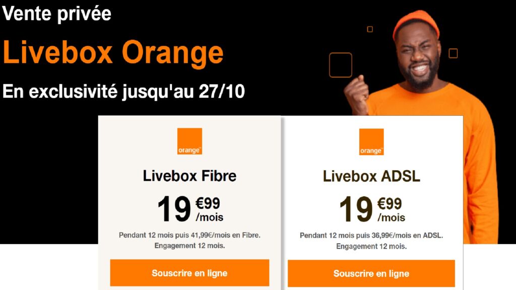 L'offre Orange fibre et ADSL // Source : Vente Privée