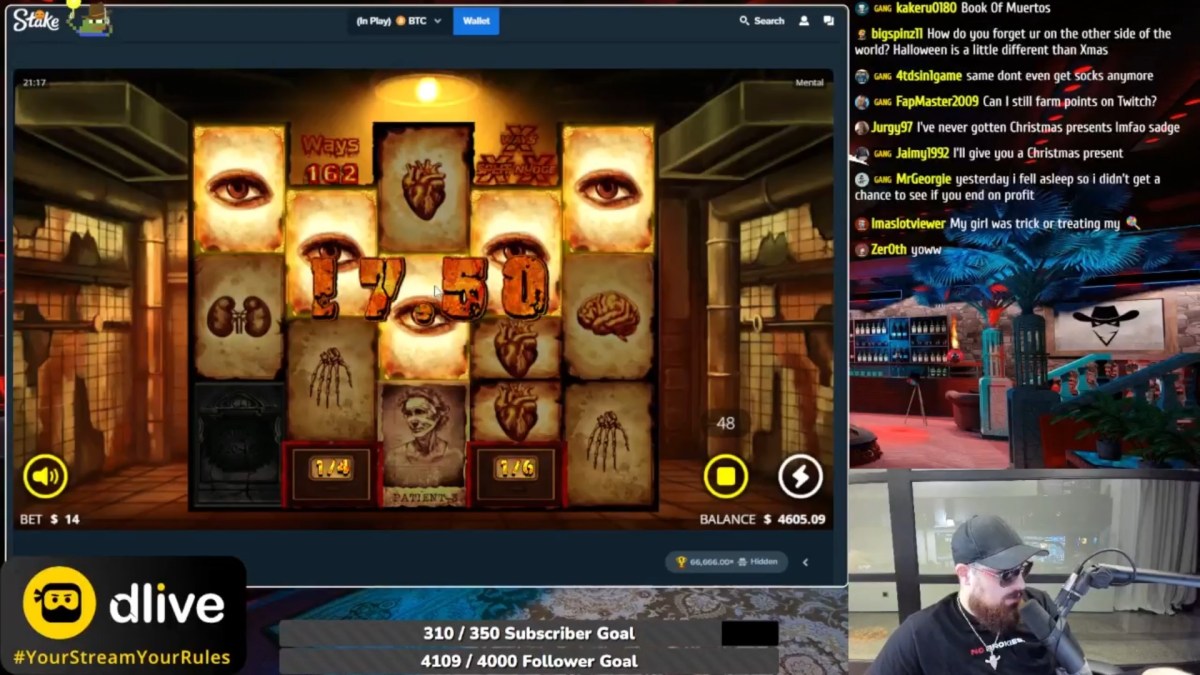 Le streameur casino américain Outlaw est tous les jours en direct sur DLive. // Source : Capture d'écran Numerama