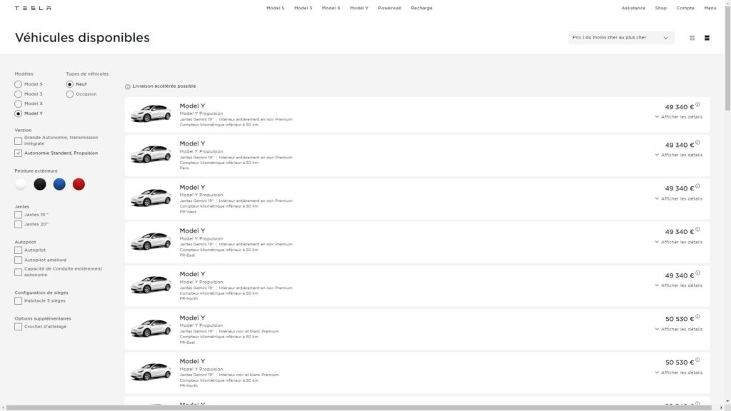 Tesla Model Y propulsion en stock // Source : Site Tesla Tesla Model Y propulsion en stock // Source : Site Tesla