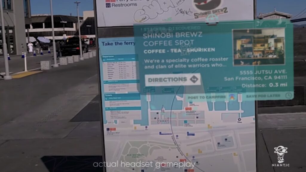 In Niantic's augmented world, there might be QR Codes hidden in the real world.  By looking at them, one could get information about a place.  // Source: Niantic