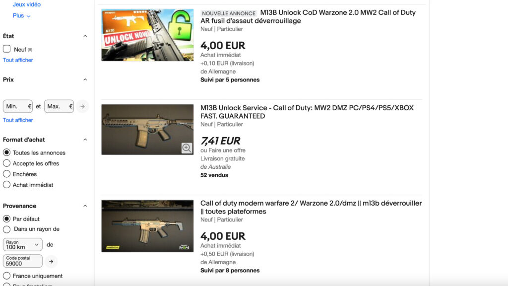 Fusil M13B de Call of Duty sur eBay // Source : Capture d'écran