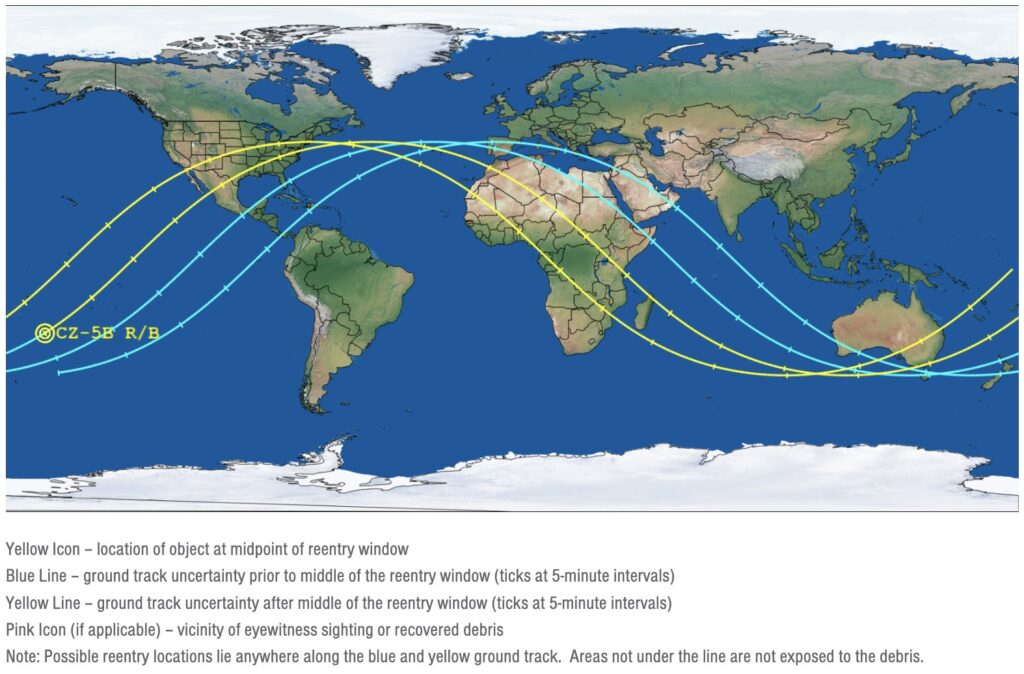 La rentrée de la fusée devrait se faire sur l'une de ces pistes. // Source : Via Twitter @AerospaceCorp