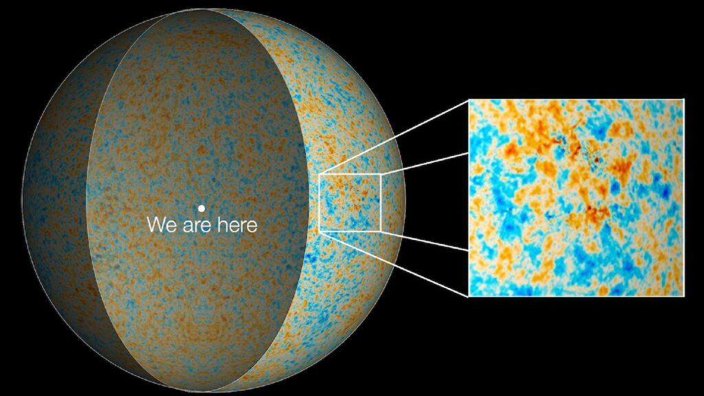 De volledige kaart ziet eruit als een bol.  De waarnemer zal altijd in het midden staan.  // Bron: Johns Hopkins University