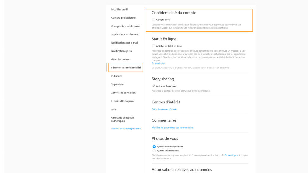 compte privé Instagram