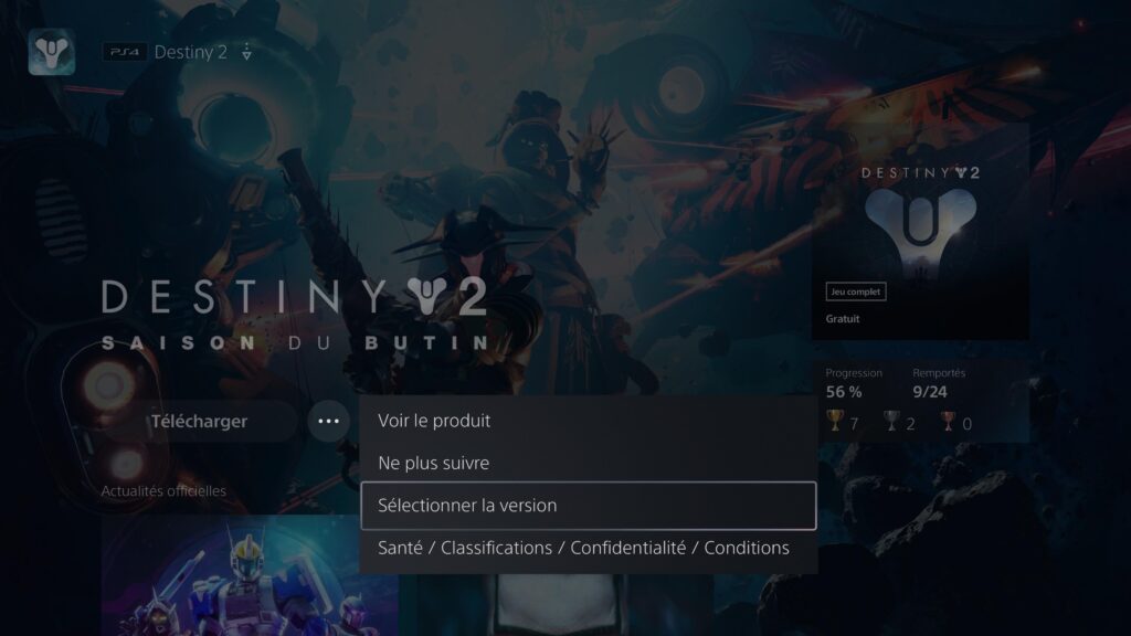 Télécharger la bonne version d'un jeu sur PS5 // Source : Capture PS5