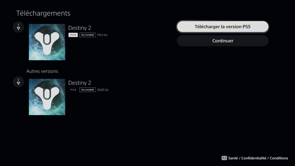 Télécharger la bonne version d'un jeu sur PS5 // Source : Capture PS5