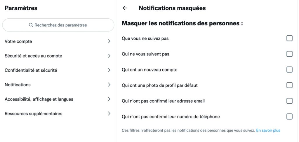 La fenêtre des notifications masquées. // Source : Capture d'écran Twitter