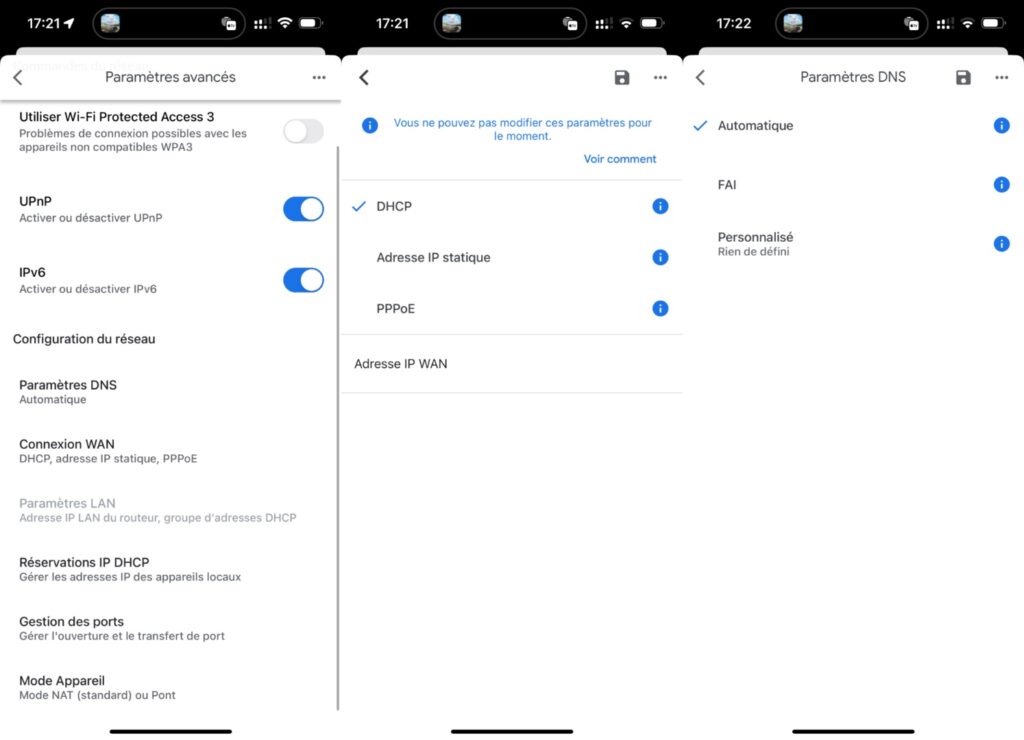 The settings offered by Google are few.  The boxes of Free, Orange, SFR or Bouygyes offer more options.  // Source: Numerama