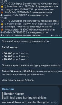 Les groupes Telegram servent à donner le prix des récompenses, donner le nom des gagnants du mois et déverser leur haine des Ukrainiens. // Source : Numerama