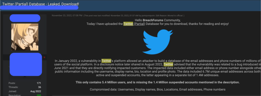 The forum member at the origin of the leak specifies that the data concerning the 1.4 million users is not included in the online database.  // Source: Numerama