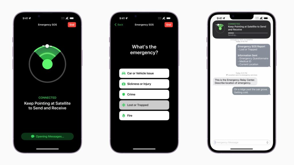 Une fois connecté à un satellite, on remplit un formulaire pour signaler l'urgence. // Source : Apple