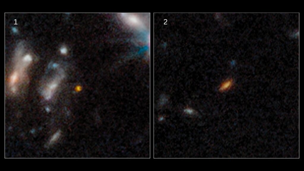 Celle de gauche est la plus éloignée des deux galaxies. // Source : Via Twitter @NasaWebb