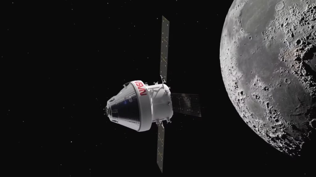 Orion repartant vers la Terre. // Source : Capture d'&eacute;cran YouTube ESA