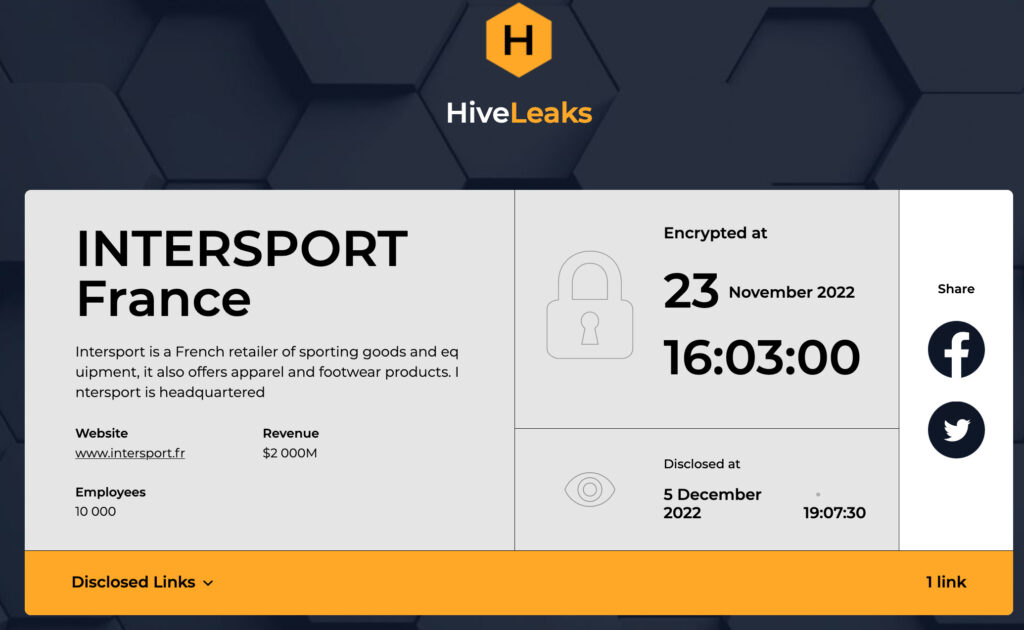 La revendication de l'attaque sur le site darknet de Hive. // Source : Numerama